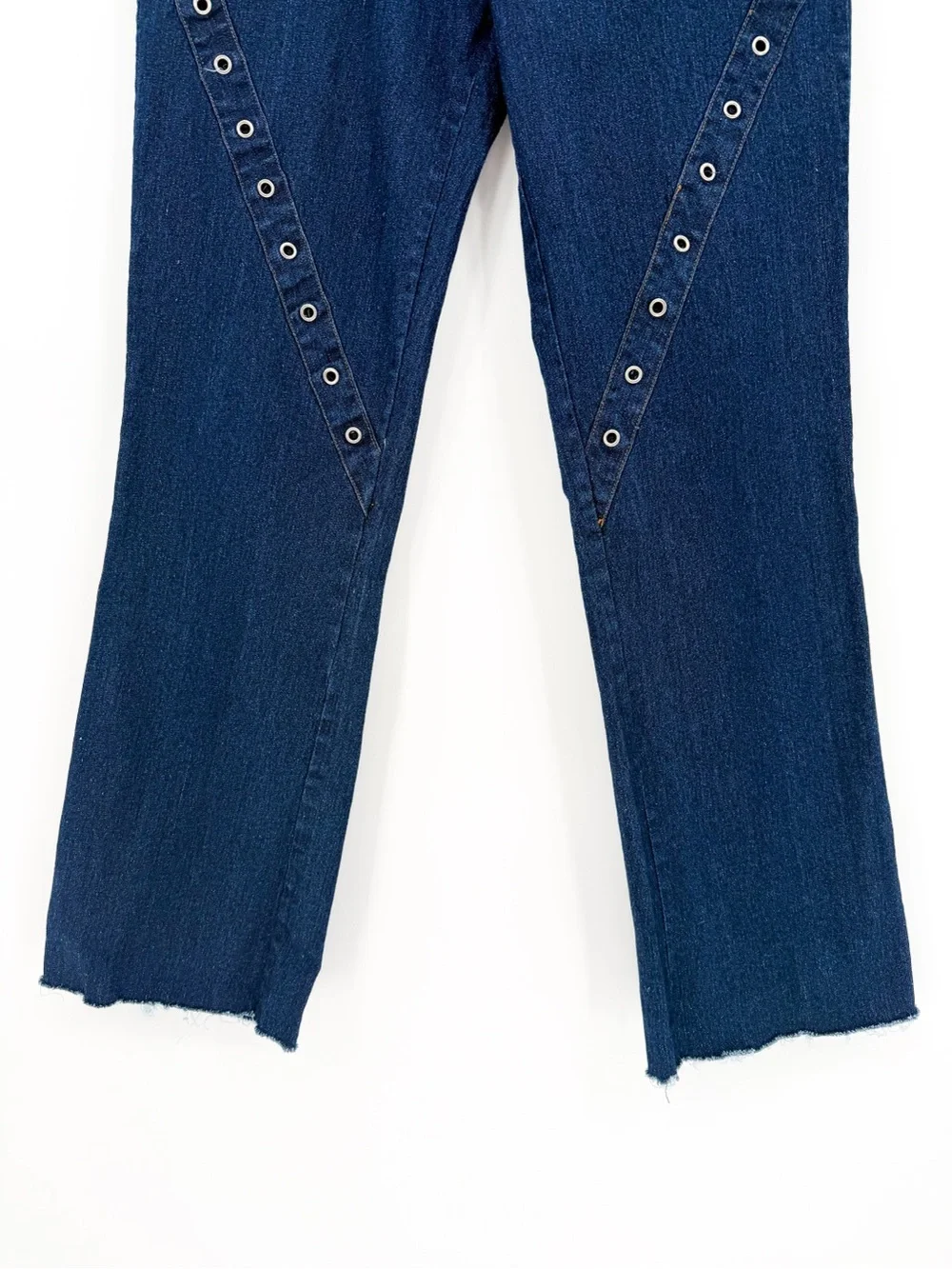 Vintage Y2K Milly Jeans Dark Wash Grommet Front Cargo Flare Pants Size 7/8